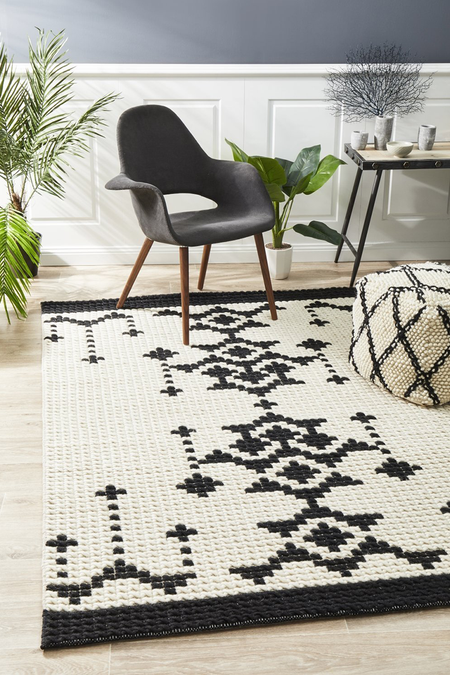 Sasha Rhea Cross Stitch Rug Black White